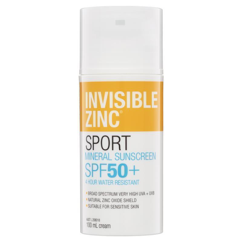 Invisible Zinc SPF 50+ Sport Mineral Sunscreen 4hr Water Resistant 100ml