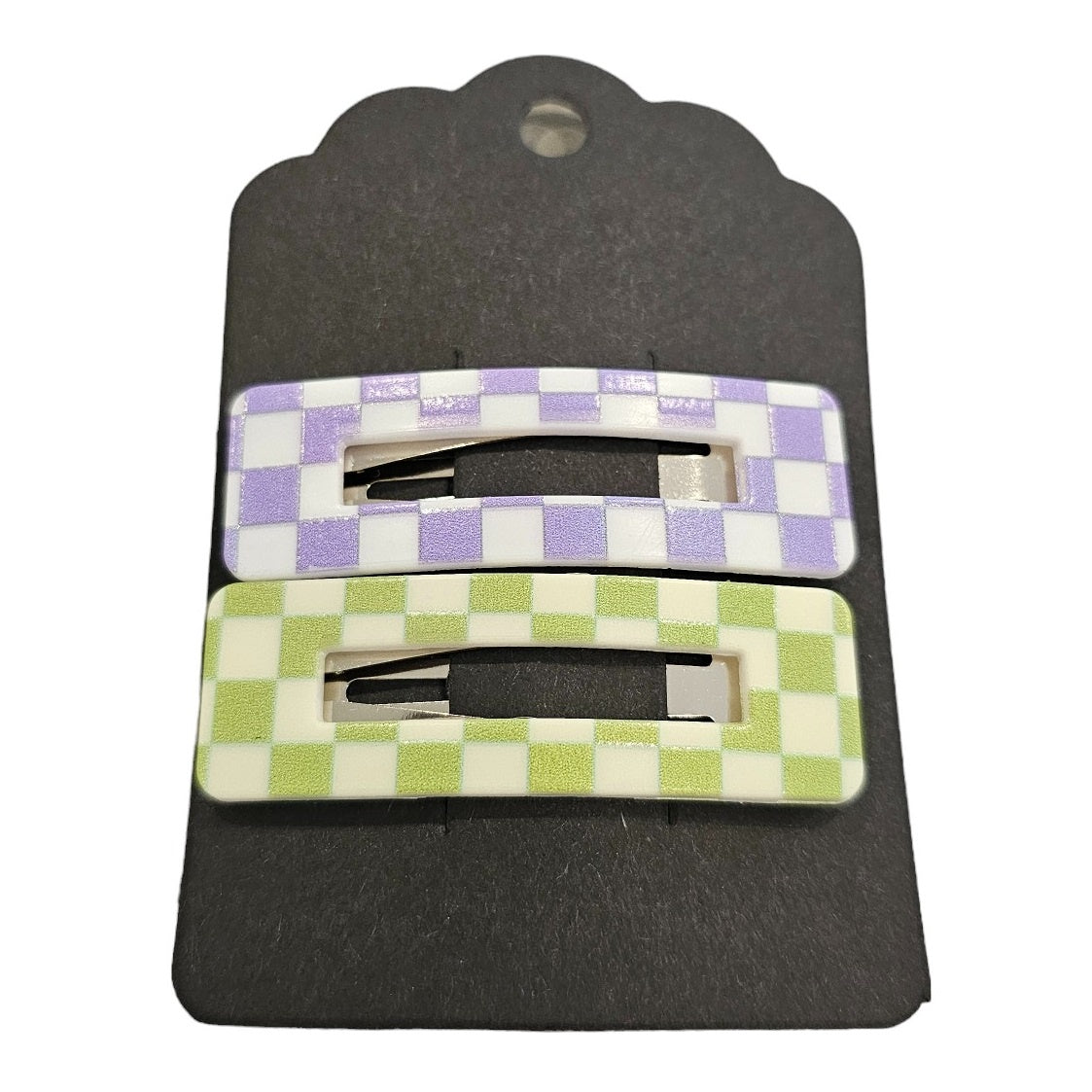 Girl Plaid Pattern Clips - 2 Pcs - Green/Purple