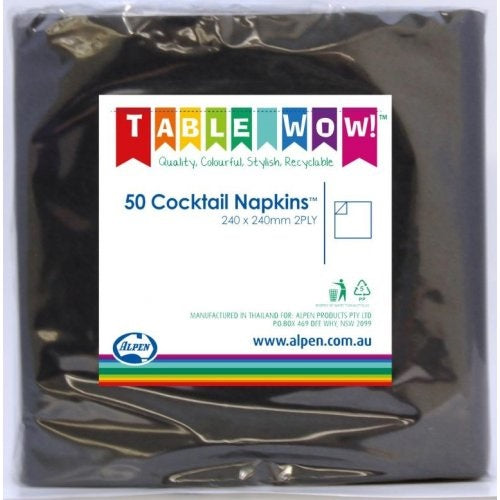 Table Wow Cocktail Napkins Black 25x25cm 2ply 50pk