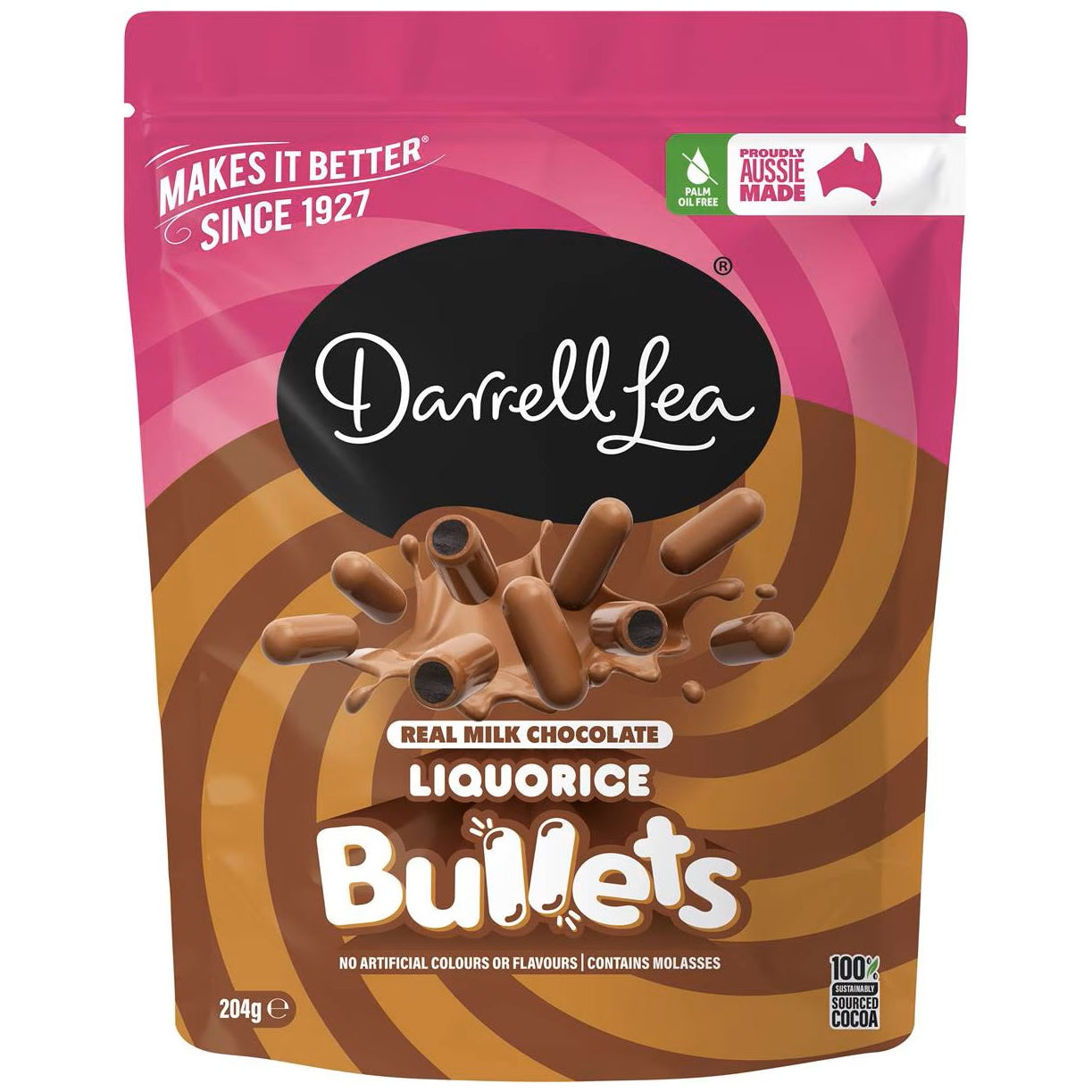 Darrell Lea Milk Chocolate Liquorice Bullets 204g