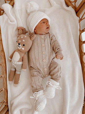 Ribbed Knit Romper / Fawn / 0-3m