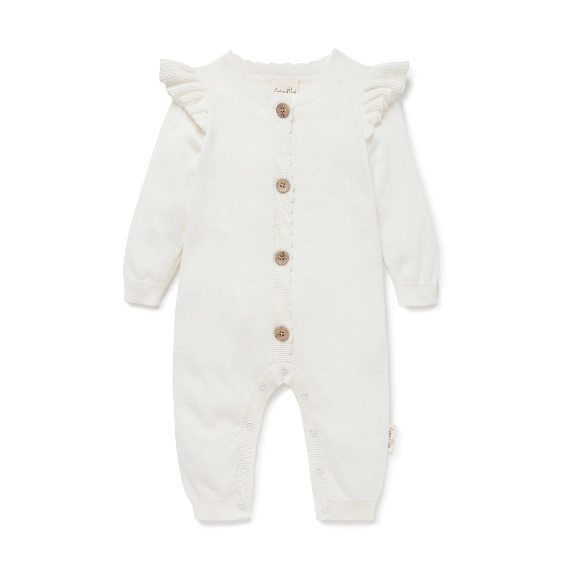 Aster & Oak Ivory Pointelle Knit Romper - 3-6m