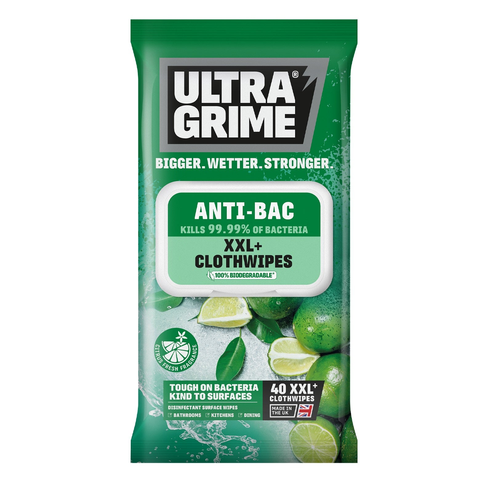 UltraGrime Anti-Bac XXL+ Clothwipes 40pk