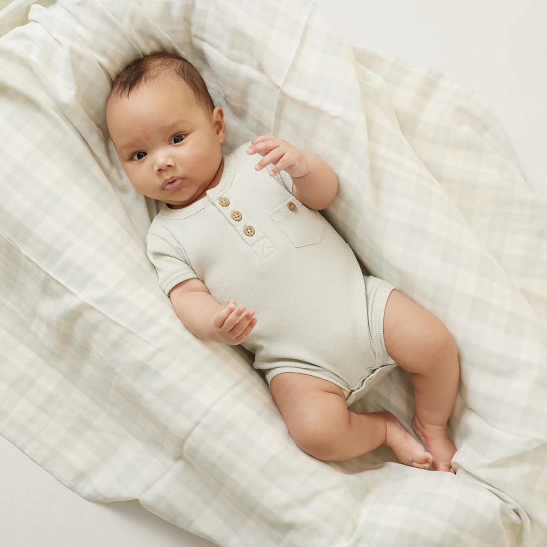 Aster & Oak Sage Rib Henley Onesie