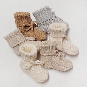 Mali Wear Baby Knit Booties - Oatmeal, 0-6m