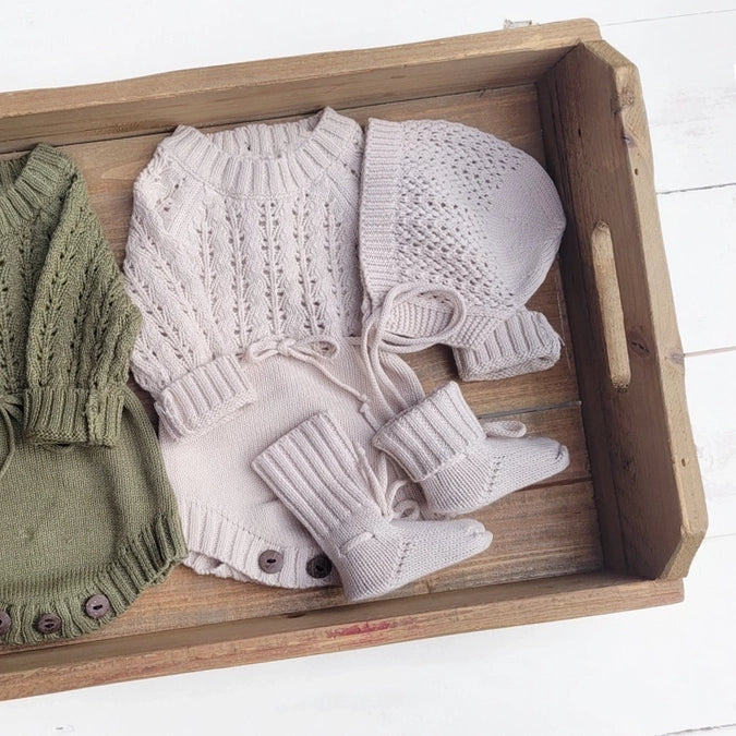 Mali Wear Baby Knit Booties  - Taupe, 0-6m