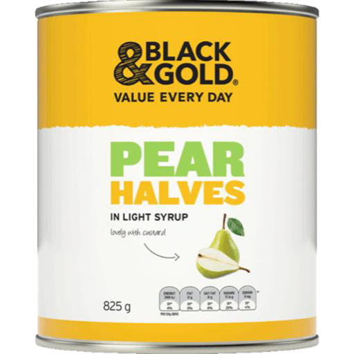 Black & Gold Pear Halves In Light Syrup 825g