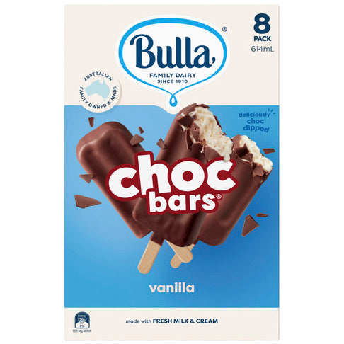 Bulla Ice Cream Choc Bars Vanilla 8pk