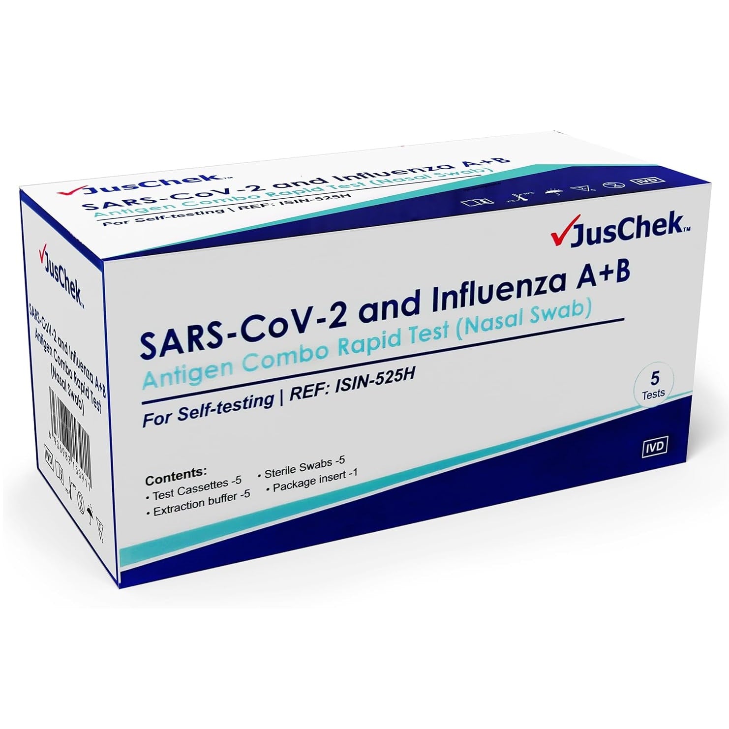 JusChek Antigen Combo Covid/Flu Rapid Test 5pk