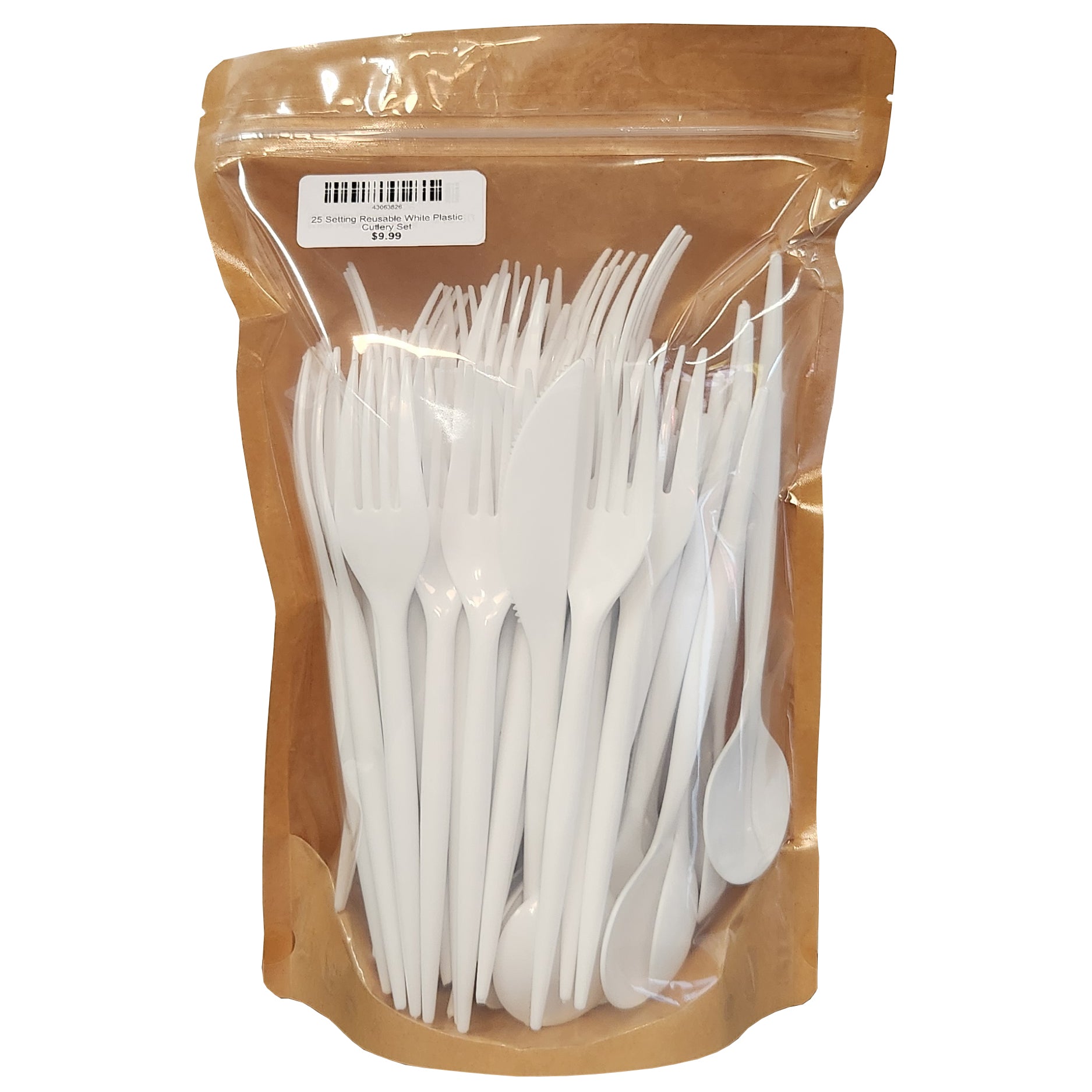 Reusable White Plastic Cutlery Set - 25 setting