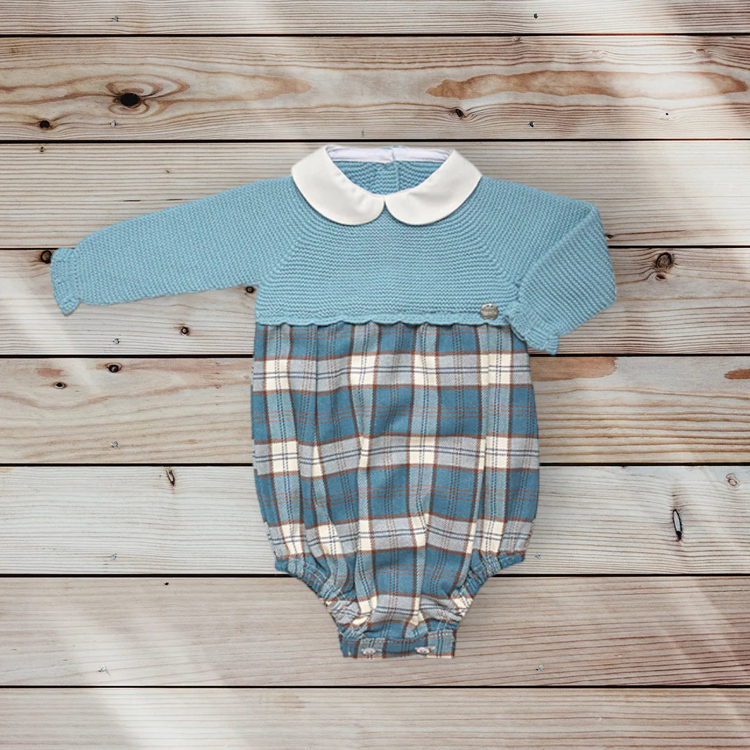 Duck Egg Blue Half Knit Romper - 12m