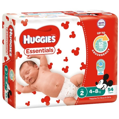 Huggies Essentials Nappies Unisex Size 2 Infant 4-8kg 54pk