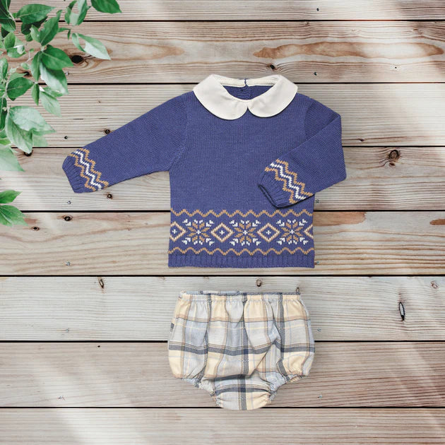 Royal Blue Fair Isle Top & Jam Pants - 12m