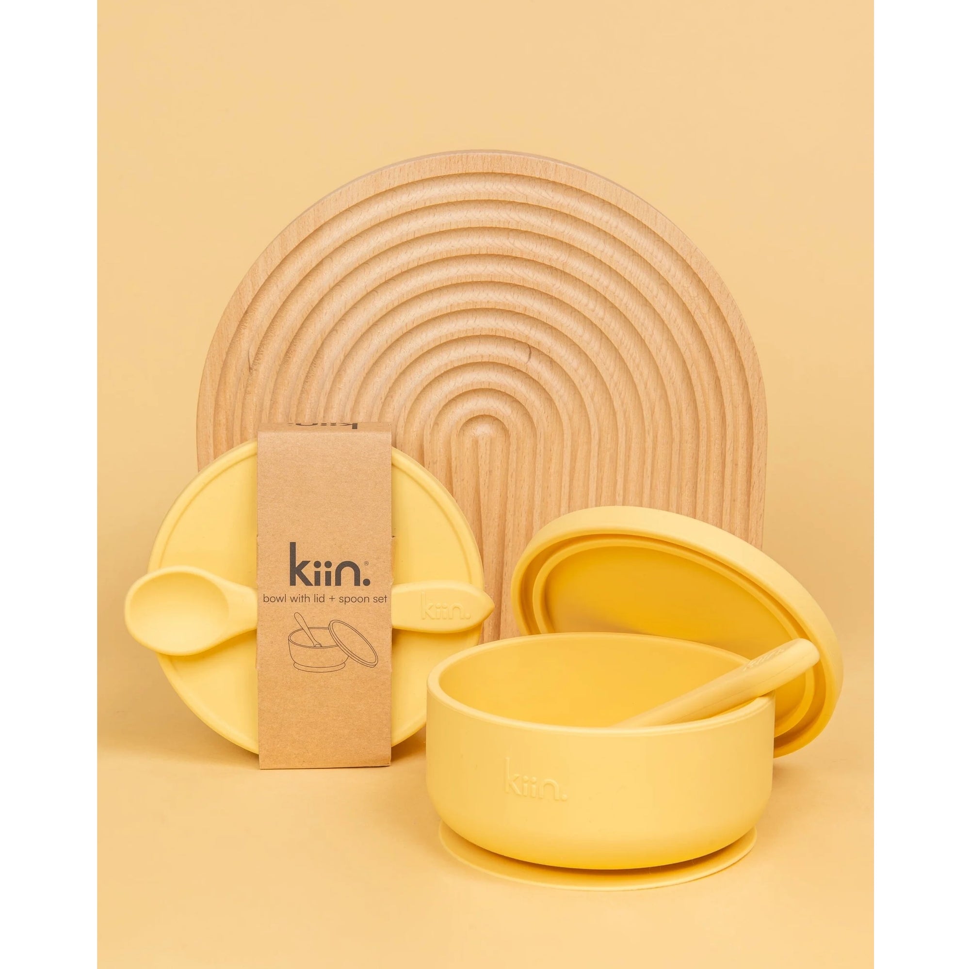 Kiin Baby Silicone Suction Bowl with Lid & Spoon Set - Buttercup