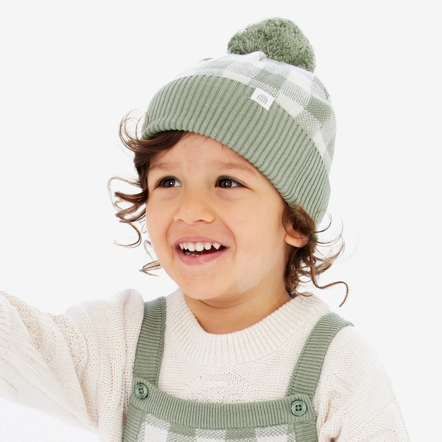 Kynd Baby Jacquard Knit Beanie / Sage Gingham / XS