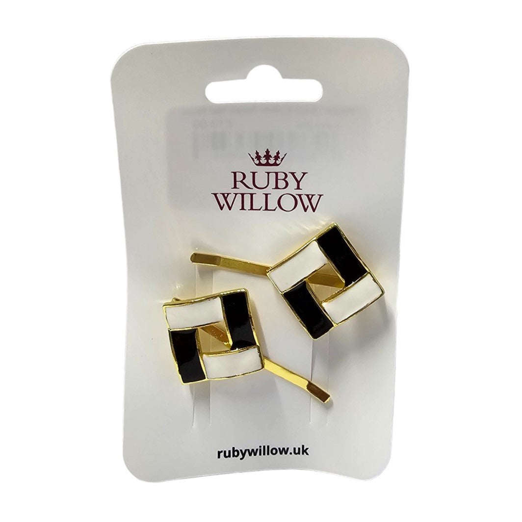 Martha Black & White Square Hair Slides