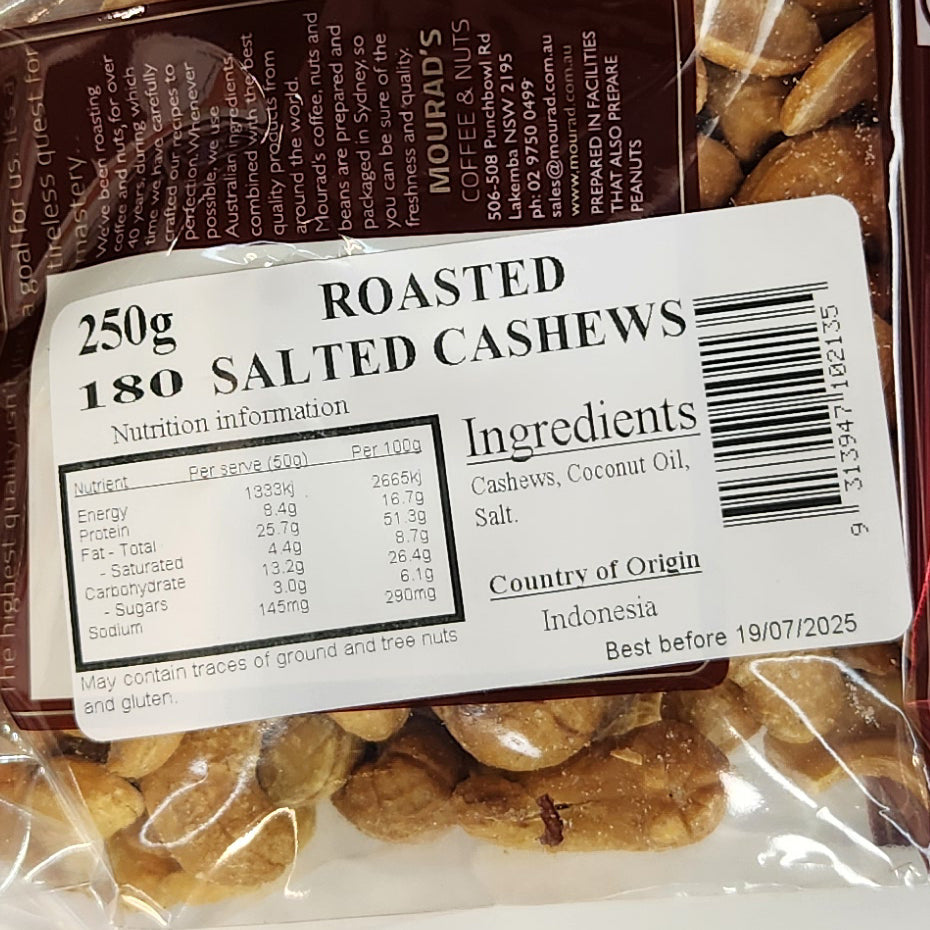 Mourads Roasted Salted Cashews 250g