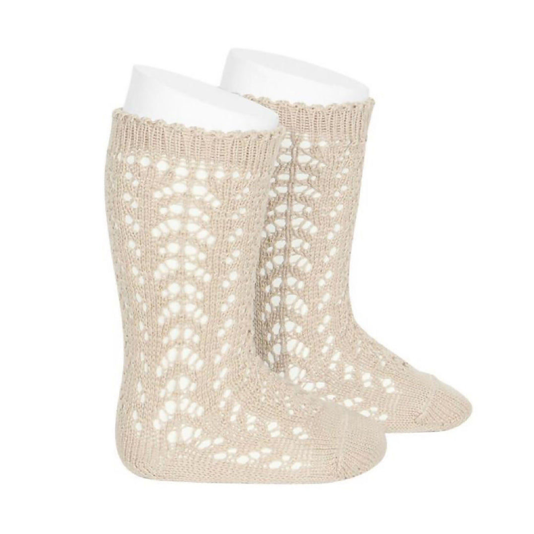 Condor Perle Openwork Knee High Socks / Linen