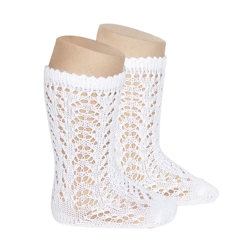 Condor Perle Openwork Knee High Socks / White