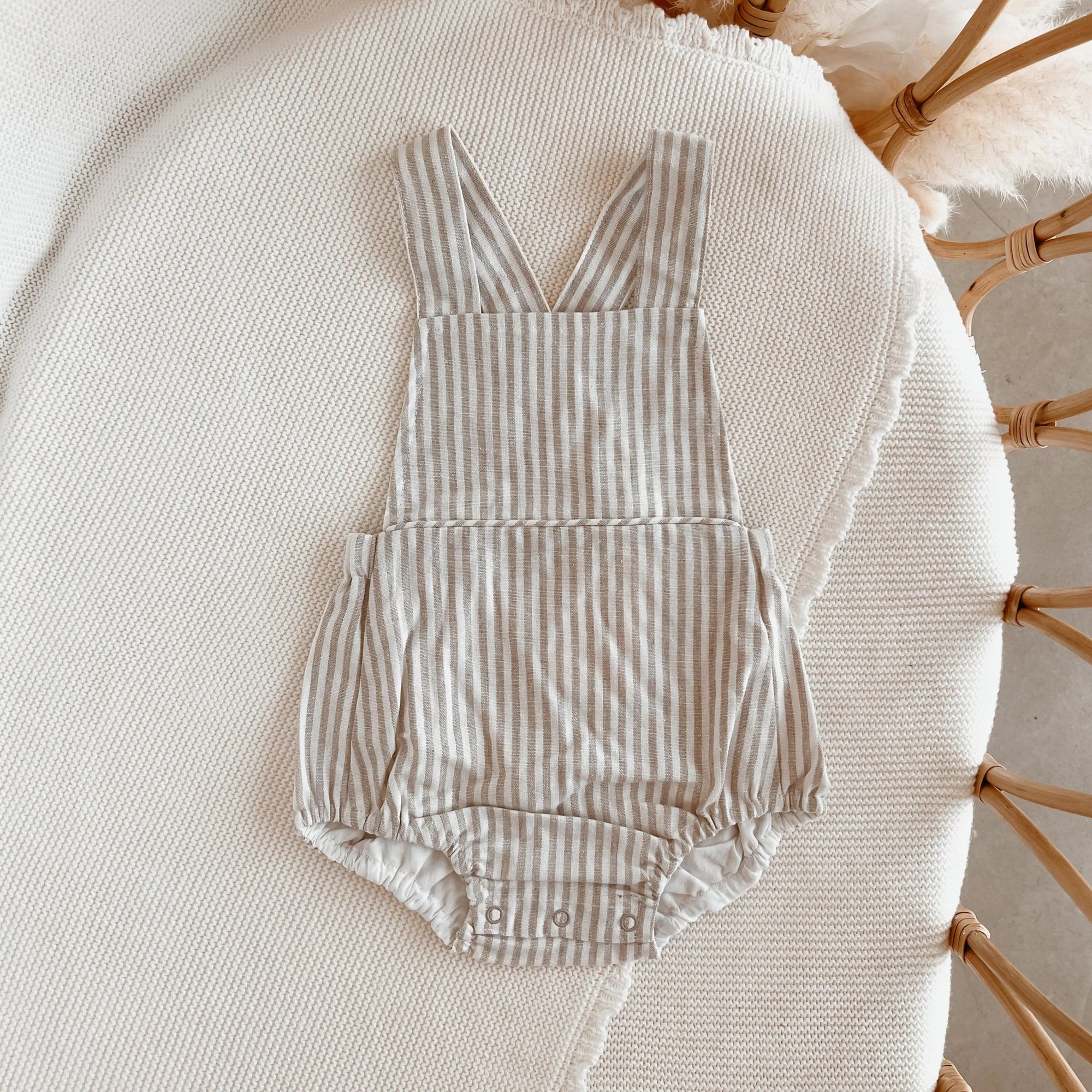 Stripe Cross Back Romper - Sand