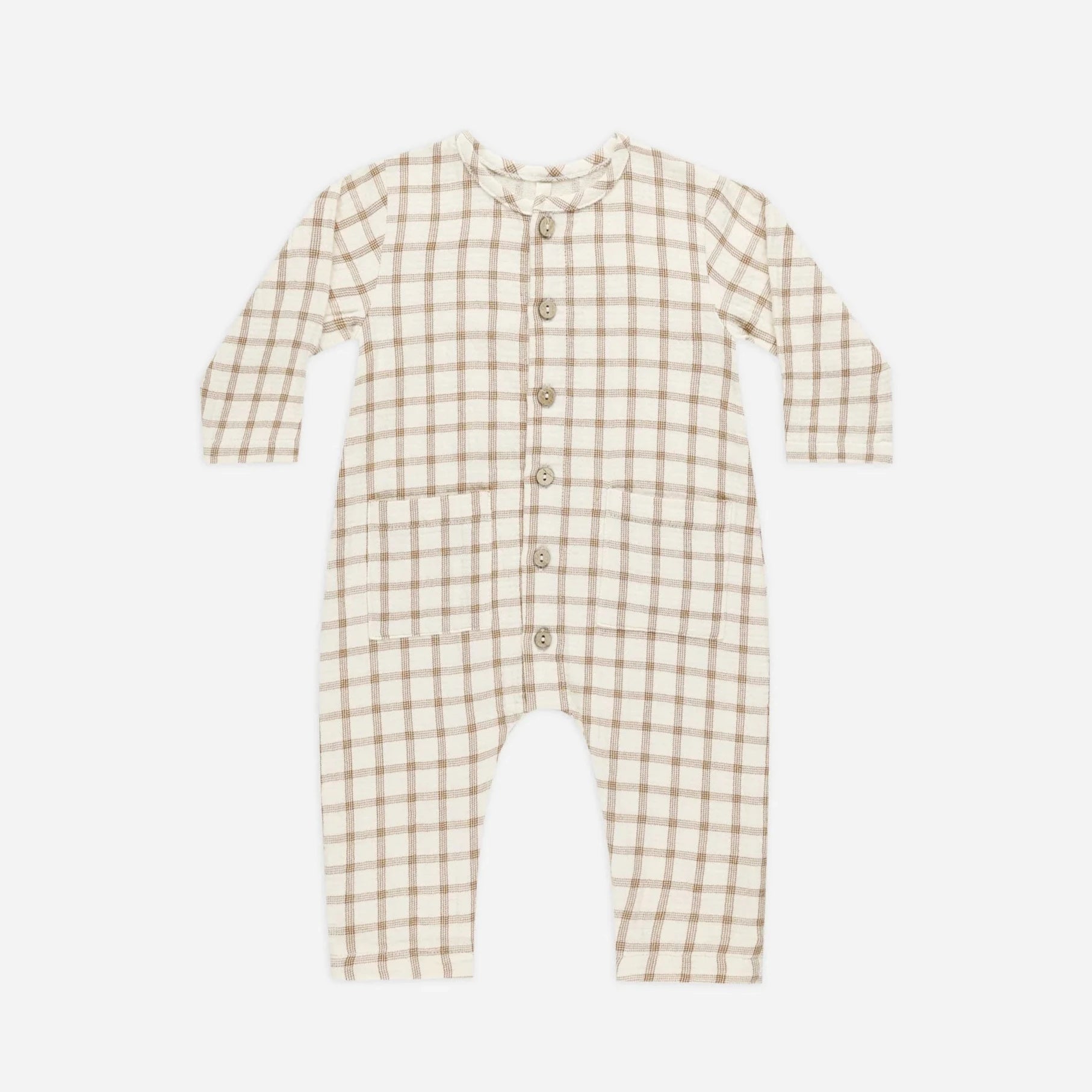 Pocketed Woven Jumpsuit / Cinnamon Plaid / 3-6m