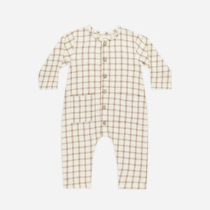 Pocketed Woven Jumpsuit / Cinnamon Plaid / 3-6m