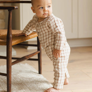 Pocketed Woven Jumpsuit / Cinnamon Plaid / 3-6m