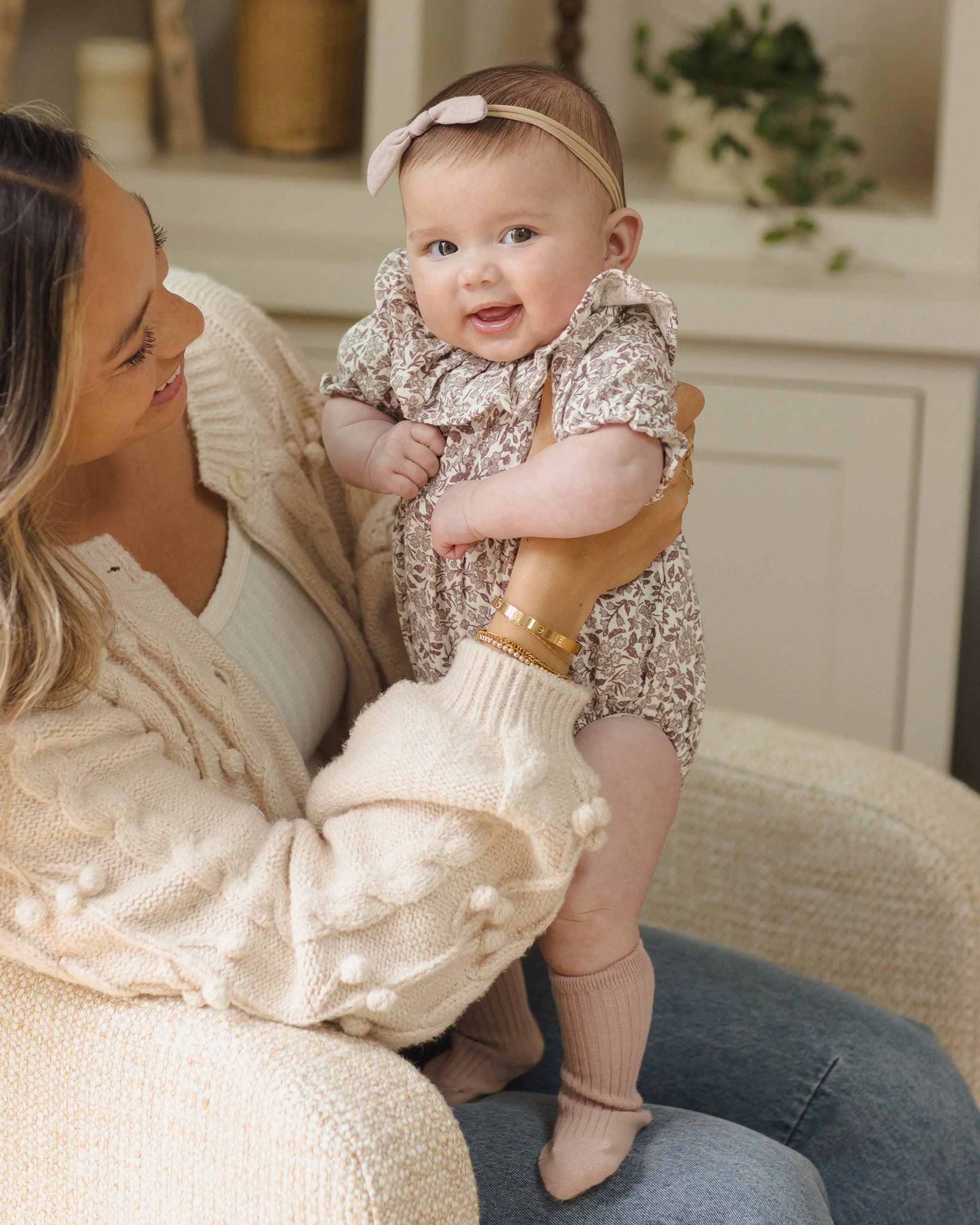 Collared Romper / Mauve Ditsy / 6-12m