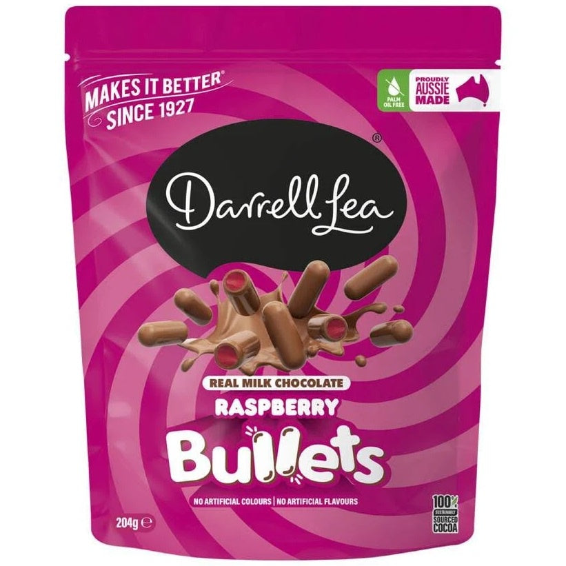 Darrell Lea Milk Chocolate Raspberry Bullets 204g