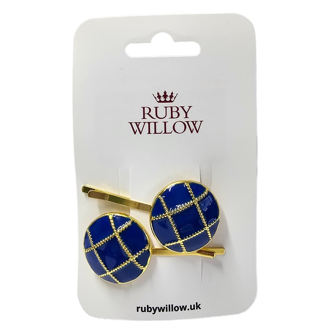 Remi Blue & Gold Lattice Hair Slides