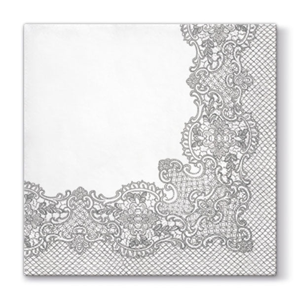 Lunch 3 Ply Napkin - Royal Lace Silver - Pack 20