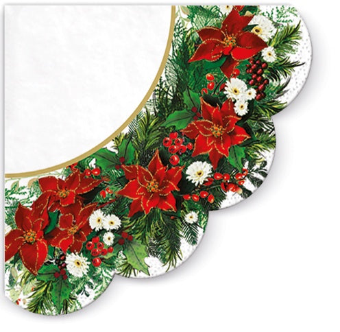 Round 3 Ply Napkins - Poinsettia Wreath White - Pack 12