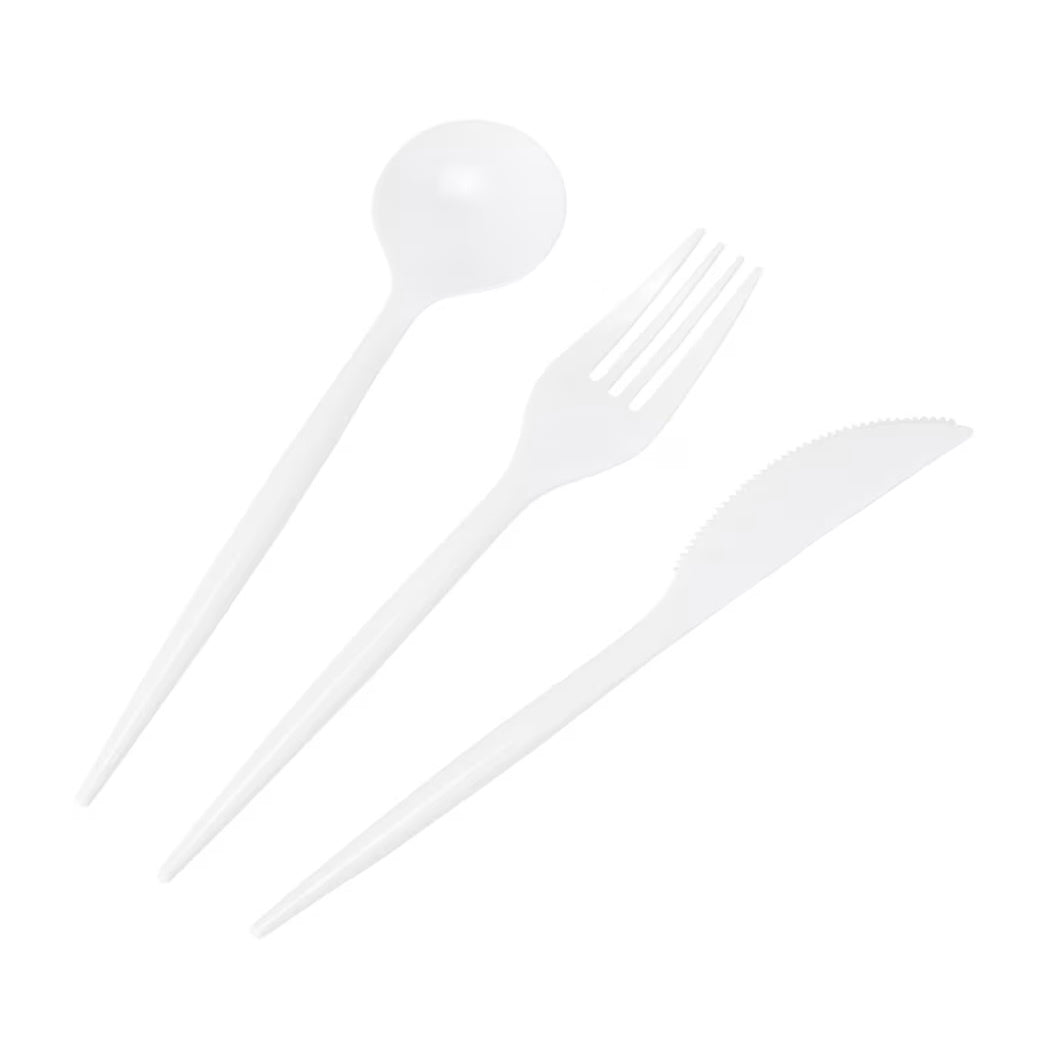 Reusable White Plastic Cutlery Set - 25 setting