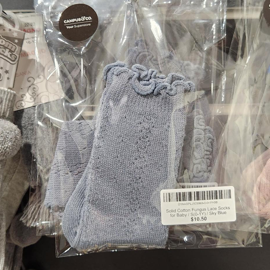 Solid Cotton Fungus Lace Socks for Baby