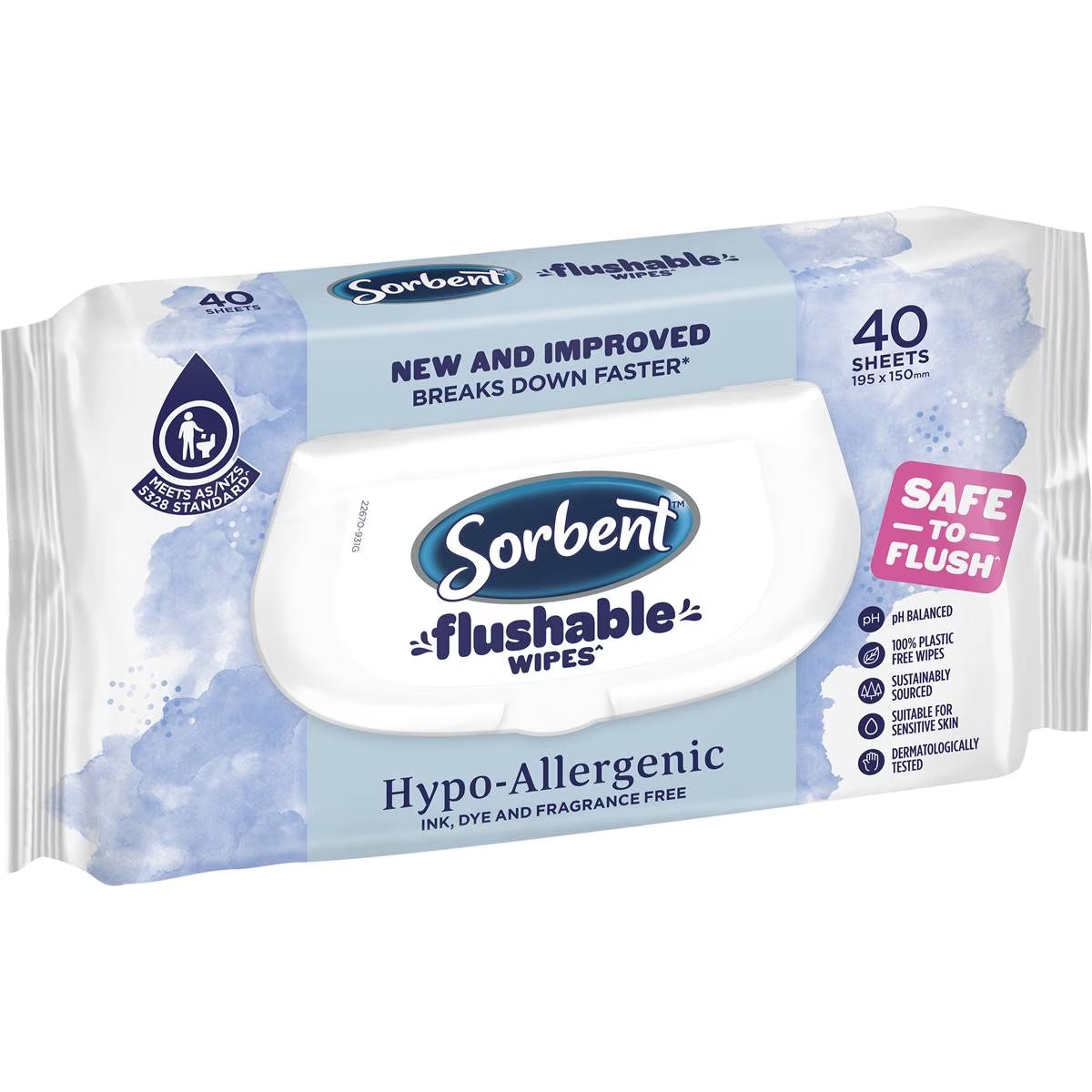 Sorbent Flushable Wipes Hypo-Allergenic 40pk