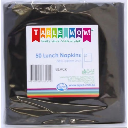 Table Wow Lunch Napkins Black 33x33cm 2ply 50pk