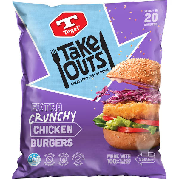 Tegel Take Outs Extra Crunchy Chicken Burgers 550g