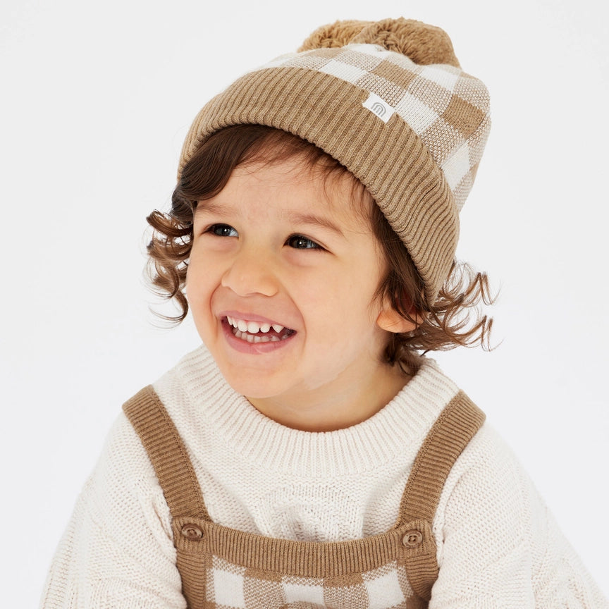 Kynd Baby Jacquard Knit Beanie / Neutral Gingham / XS