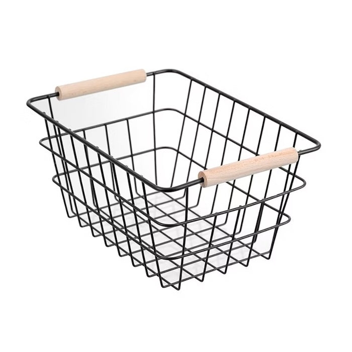 Boxsweden Toska 24.5cm Wire Basket Black with Beech Handle