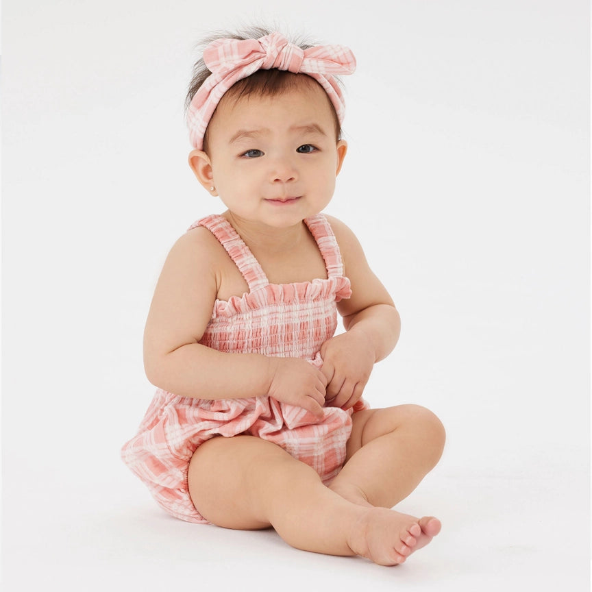 Kynd Baby Shirred Romper / Blush Check / 00