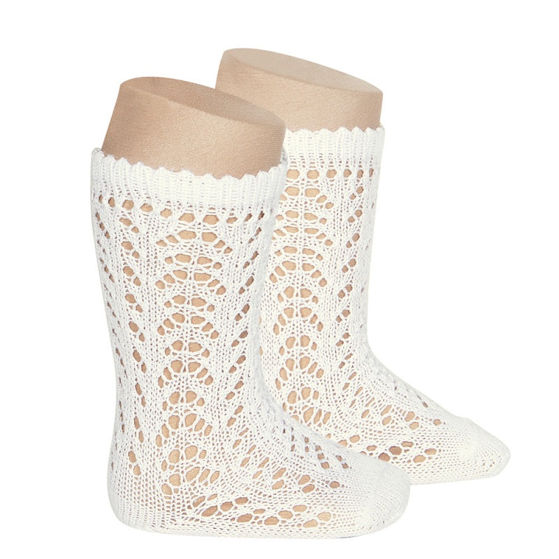 Condor Perle Openwork Knee High Socks / Cream