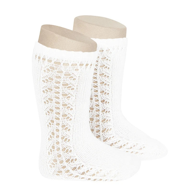 Condor Side Openwork Knee High Socks / White