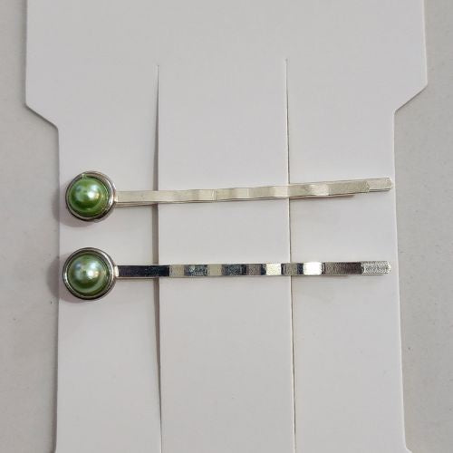 Minimalist Pearl Hair Slides - Green