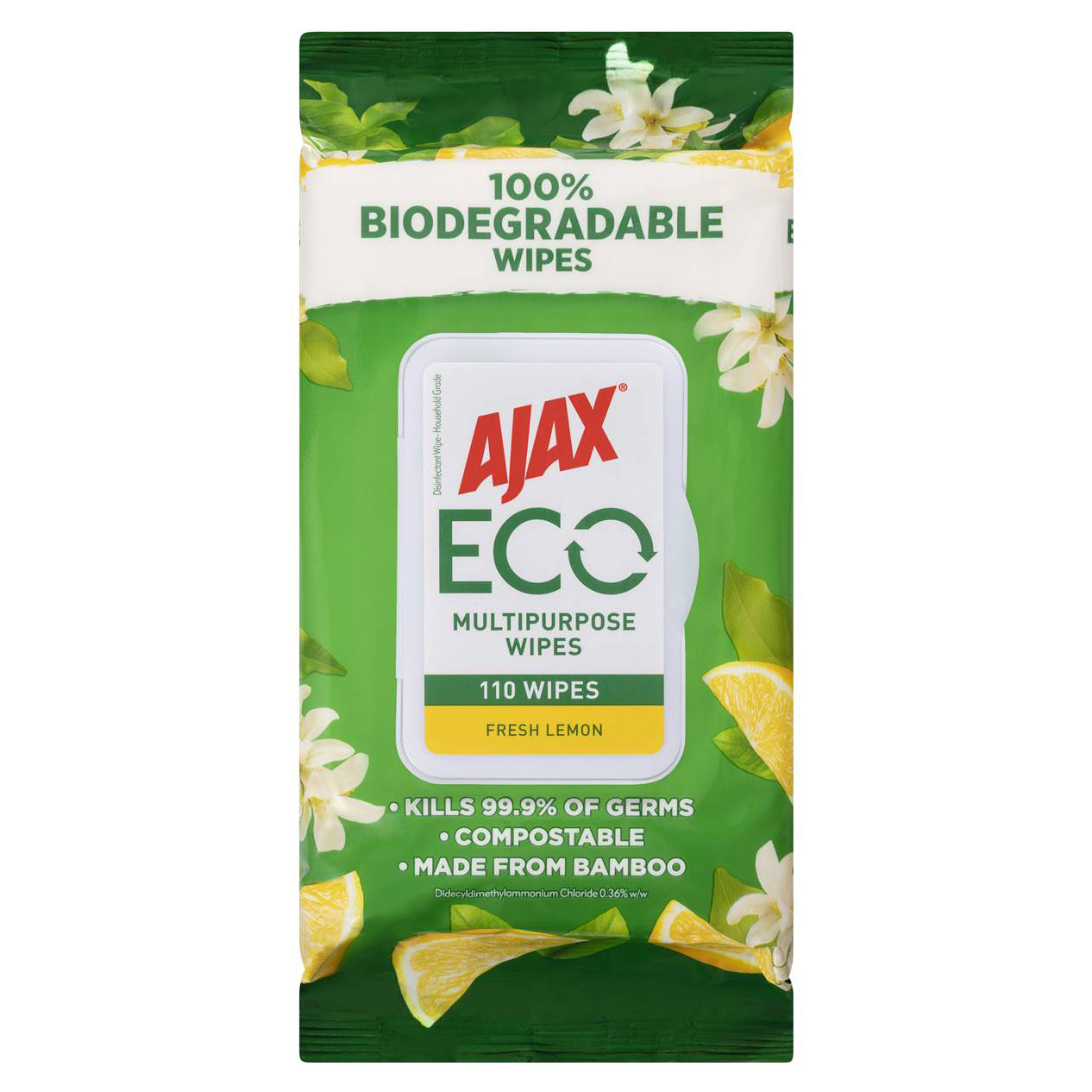 Ajax Wipes Antibacterial Lemon 110pk