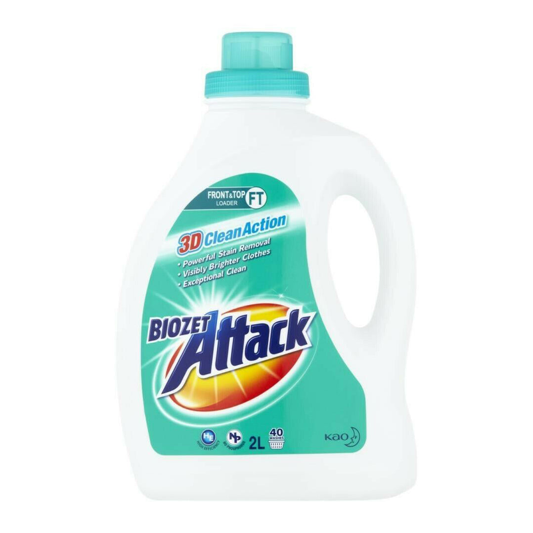 Biozet Attack Front & Top Loader Regular 3D Clean Action Laundry Liquid 2L