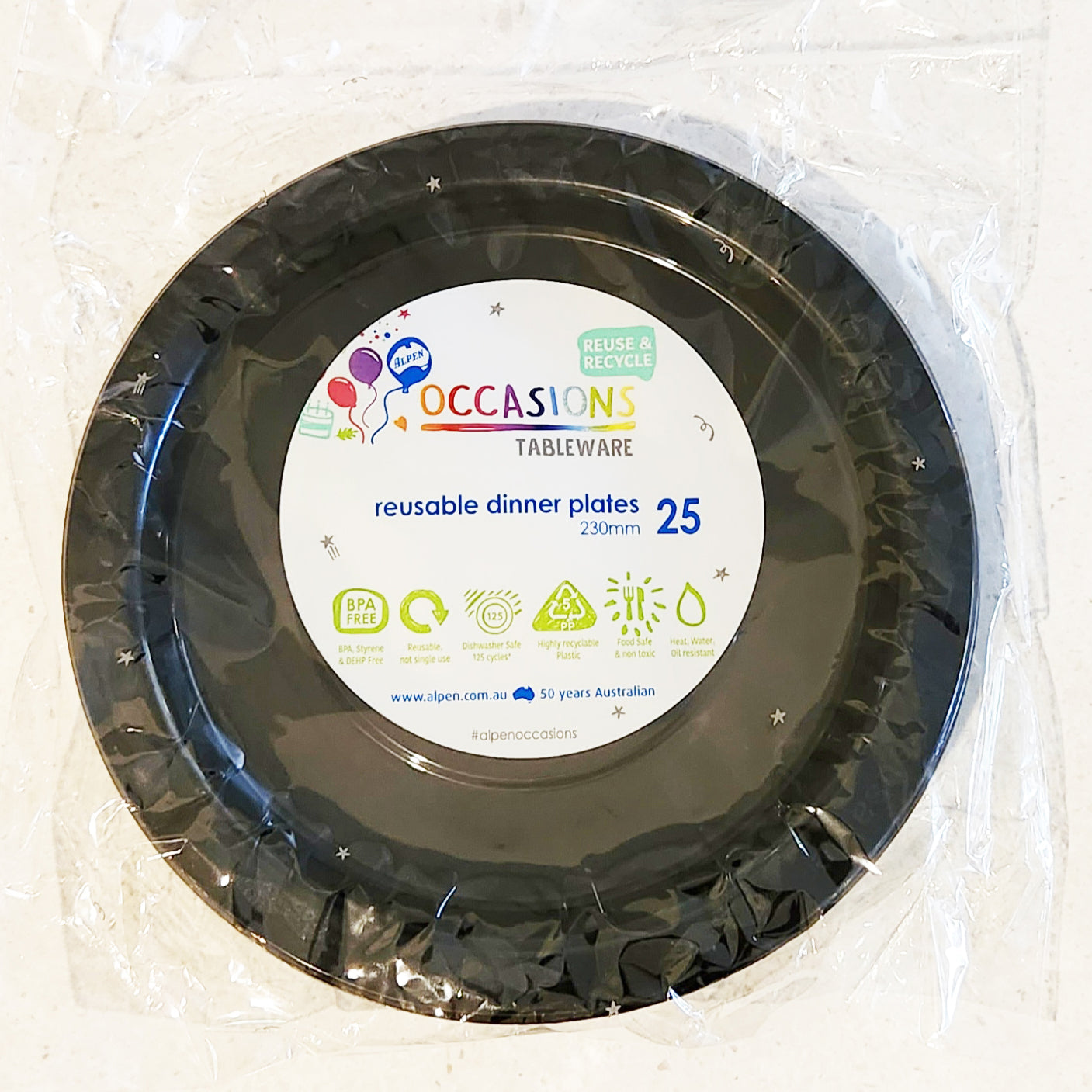 Black Reusable Dinner Plate 230mm 20pk