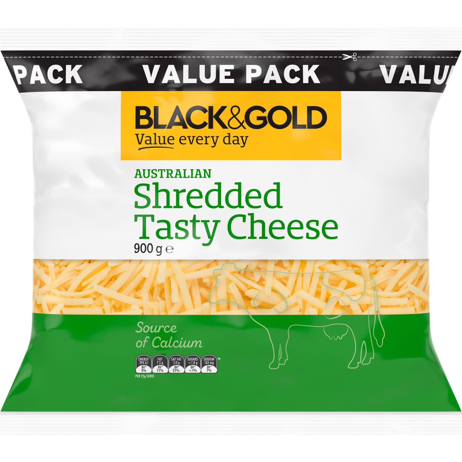 Black & Gold Cheese Shredded Tasty Cheese 900g