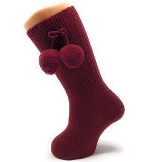 Carlomagno 2341 Ribbed Pompom Knee High Sock- 2, 4 & 6