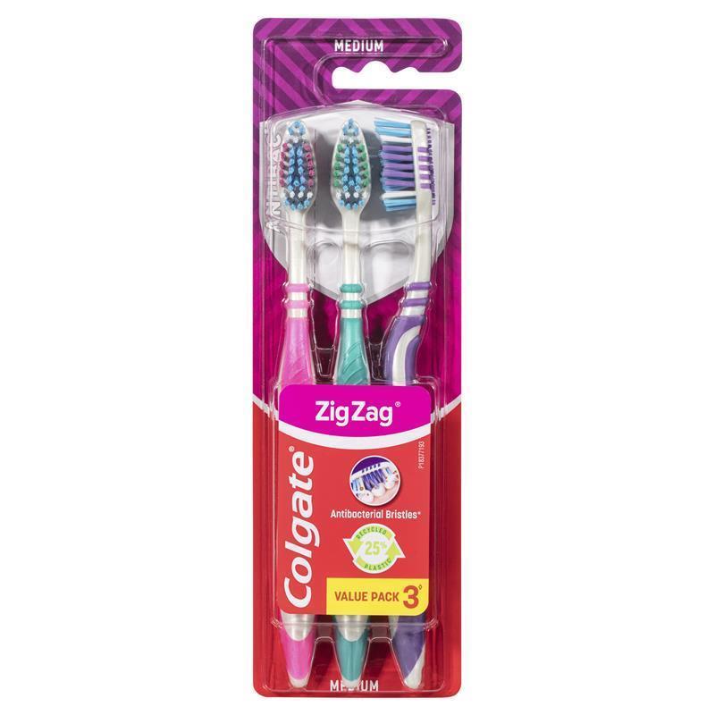 Colgate Zig Zag Medium Toothbrush Value Pack 3pk