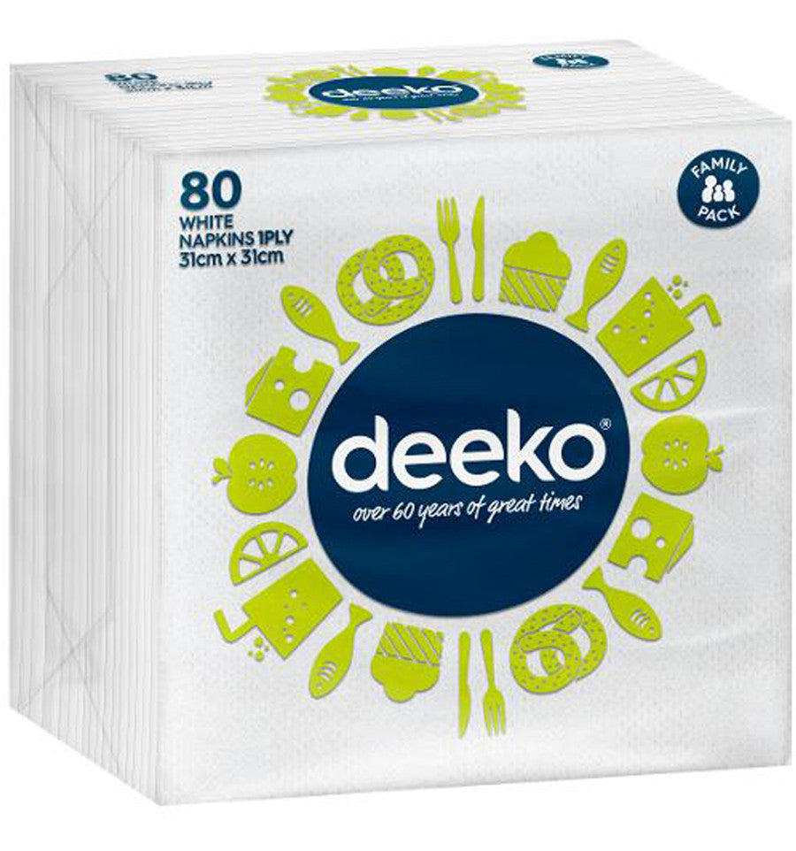 Deeko Napkins White 1ply 80pk